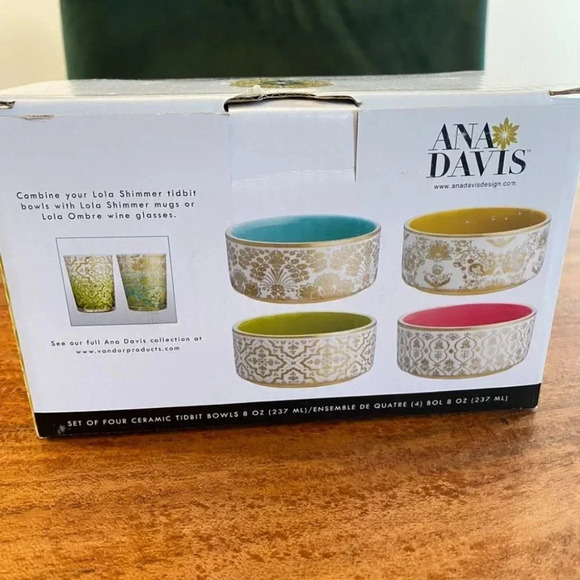 Ana  Davis Lola Shimmer Ceramic Tidbit Serving Bowls 8oz Set of 4 Bright Color - Picture 12 of 15